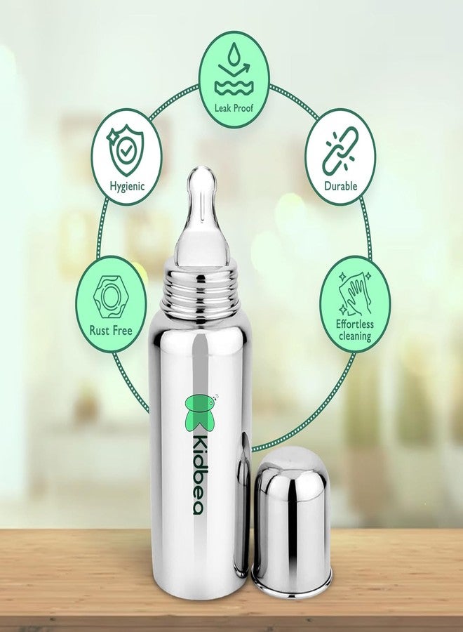 معرف com لهذا التطبيق هو زجاجة رضاعة للأطفال الرضع من كيدبيا مصنوعة من الفولاذ المقاوم للصدأ، خالية من مادة BPA، مضادة للمغص، خالية من البلاستيك، حلمة متوسطة التدفق × 1 (250 مل) (أرجايل) - Image 3